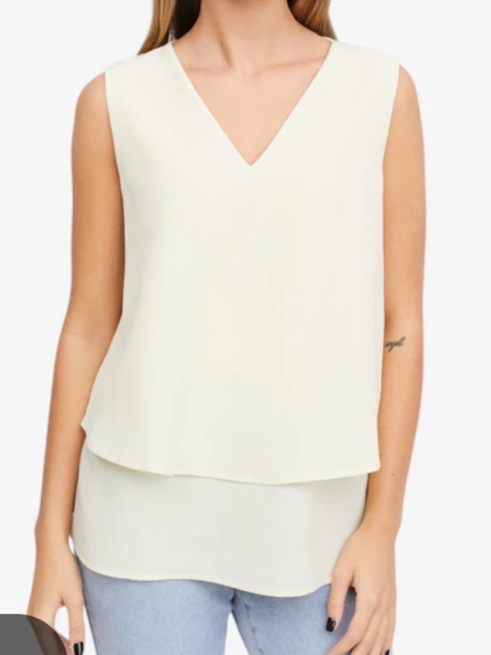 Sleeveless V-Neck Layered Tank Top - light yellow